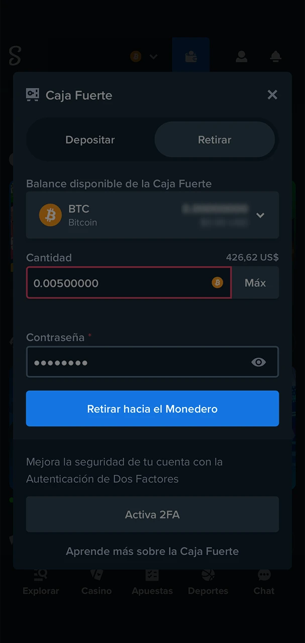 Las retiradas de dinero de Stake Casino son instantáneas y seguras.
