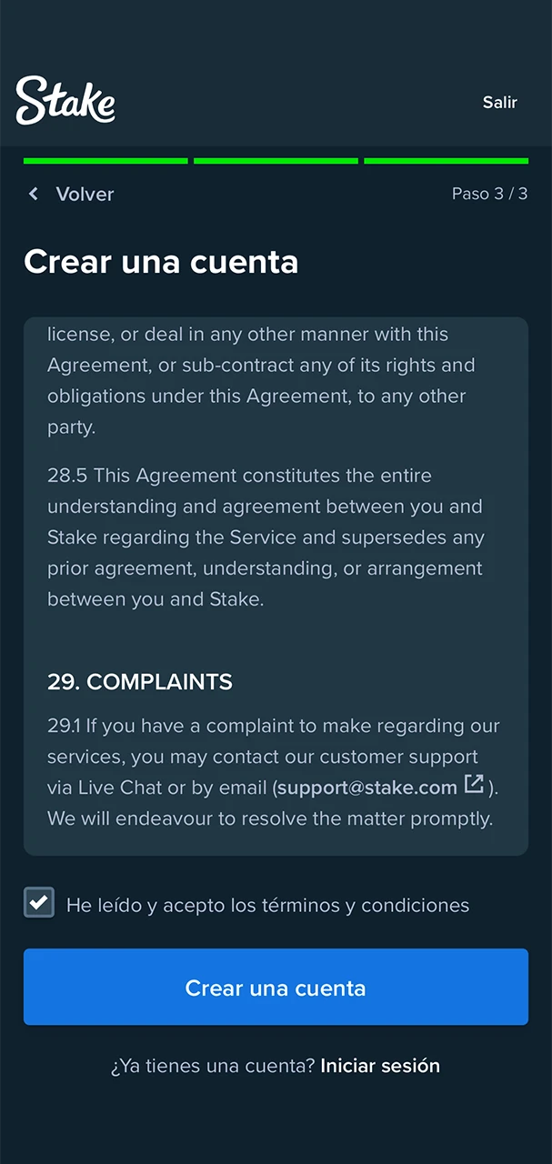 Estudia atentamente las normas del sitio Stake.